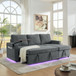 Multi Functional Pull Out Bed Sofa With Retractable Table, LED Lighting, USB Charging Ports & Cup Holders