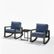 Outdoor Rocking Bistro Set Of 3, Oversized Rocking Chairs With Cushions And Side Table - Black / Blue