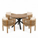 5 Piece Outdoor Dining Set With Round Table And 4 Wrapped Chairs - Black / Brown / Teak