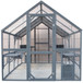 Spacious Wooden Cat Catio Outdoor Kitty House With Bridges And Roof Cover - Gray