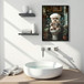 Framed Bathroom Decor, Cute Puppy Wall Art In Picture Frame, 3D Canvas Print - Indigo / White