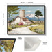 Framed Canvas Wall Art Beautiful Field Painting Wildflower Barn Print Nature Scenery Picture For Home - Blue / Pink