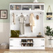 Hall Tree With Bench And Shoe Storage, 5 In 1 Entryway Organizer Cabinet With Coat Rack, 4 Shoe Cubbies & 7 Hooks - White