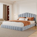 Queen Upholstered Bed Frame With Shell Shaped Headboard - Light Blue - Light Blue