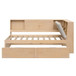 Twin L - Shaped Daybed With Storage Bookcase, Upholstered Headboard, USB Charging Ports & Hidden Drawers - Natural