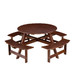 8 Person Round Picnic Table With 4 Built In Benches, Umbrella Hole For Garden - Brown