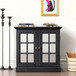 Sideboard Cabinet With Mirrored Doors, Adjustable Shelf, Metal Handles