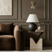Opus - Travertine And Mango Wood End Table - Brown / Beige