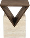 Opus - Travertine And Mango Wood End Table - Brown / Beige