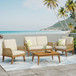 Hueber - Outdoor And Rope 4 Seater Chat Set With Cushions - Teak