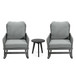 Modern 3 Piece Outdoor Seating Set With Cushioned Rattan Rocking Chairs And Wooden Accent Table