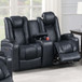 Power Reclining Loveseat With Adjustable Headrest, Storage, Cup Holders - Inky Blue