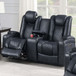 Power Reclining Loveseat With Adjustable Headrest, Storage, Cup Holders - Inky Blue
