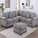 Modern Sectional Set With Corner Wedge, Loveseat, Ottoman & 2 Pillows
