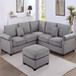 Modern Sectional Set With Corner Wedge, Loveseat, Ottoman & 2 Pillows