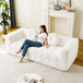 Boneless 3 Seater Sofa With Circular Throw Pillows - Beige