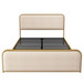 Queen Size Bed Frame With Curved Upholstered Headboard And Footboard - Beige / Gold