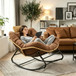Oversized Papasan Rocking Chair Outdoor With Thick Cushion