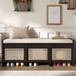Entryway Shoe Bench With Drawers & Button Tufted Cushion
