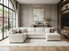 Misha Cream Sectional in Fabric 9800 by Happy Homes