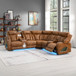 Taddeo - Power Motion Sectional Sofa With Power Headrest, Massage & LED - Two Tone Brown Leatherette