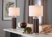 Cylinder - Fluted Contemporary Table Lamp (Set of 2) - Brown / Clear / White