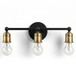 3 Light Wall Sconce, Vanity Light, No Bulbs Included - Black / Gold