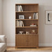 Tall Bookcase Storage Cabinet With 3 Open Shelves & Fluted Double Doors