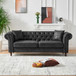 Chesterfield Sofa, High Tech Fabric Roll Armrest, 3 Seater Couch - Black