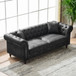 Chesterfield Sofa, High Tech Fabric Roll Armrest, 3 Seater Couch - Black