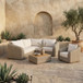 Seacrest - Olefin Water Resistant Fabric And Wicker 3 Piece Outdoor Patio Modular Sectional