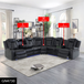 Black Breathing Leather 3-Piece Living Room Sectional