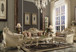 Vendome II - Sofa With 5 Pillows - Bone Synthetic Leather & Gold Patina