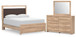 Kinlanni - 3 Pc. - Queen Upholstered Panel Bed With Roll Slats, Dresser And Mirror - Tan