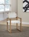 One - Woven Leather And Solid Wood Dining Arm Chair - White And Bisque