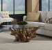 One - Solid Teak Root Glass Top Table