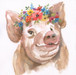 Gallery Wrapped Giclee On Canvas Pretty Pig - Pink