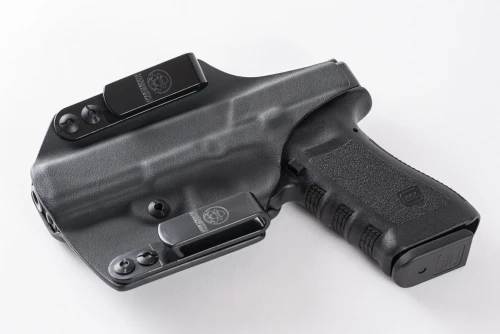 OWB Holster for Glock 17, custom Kydex — carry profile view