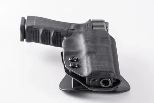 Paddle Holster for Glock 23 Gen 5, custom Kydex — rear view with belt loops