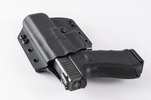HK VP9CC OWB Holster, custom Kydex — sight channel detail