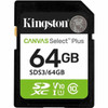 Kingston 10/UHS-I U1 Kingston | Canvas Select Plus 64 GB Class V10 SDXC 100 MB/s Read/Write SD Card, front view showing label with capacity and specifications.
