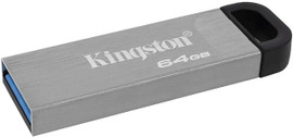 Kingston Data Traveler Kyson 64GB Memory USB Flash Drive, sleek silver and black portable storage device for data transfer.