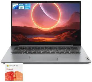 Lenovo IdeaPad 1 Everyday Laptop, 14" HD Display, 8GB RAM, 256GB Storage(128GB eMMC + 128GB PCIe), 1 Yr Office 365 Included, Intel Core Processor, SD Card Reader, HDMI, Wi-Fi 6, Win 11 Home, Grey