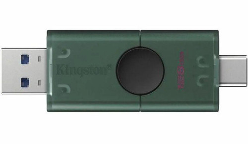 Kingston DataTraveler Duo 128GB USB 3.2 Gen 1 On-The-Go Flash Drive, dual Type A and Type C connectors for versatile data transfer.