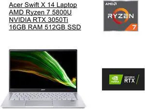 Acer Swift X 14 IPS Premium Laptop | AMD Ryzen 7 5800U Processor | 16GB RAM | 512GB SSD | NVIDIA RTX 3050Ti  | Backlit Keyboard | Windows 10 Home | Silver