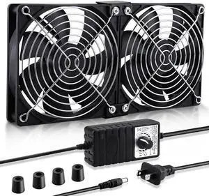 Wathai Big Airflow 2 x 120mm 240mm Computer Fan with AC Plug Cabinet Fan 110V 240V AC Power Supply, Speed Controller 3V to 12V, for Mining Machine Chassis Server Workstation Cooling