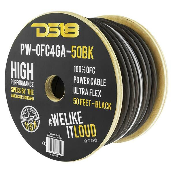 DS18 PW-OFC4GA-50BK 4-GA Ultra Flex 100% OFC Ground, Power Cable, 50 Feet, BLACK