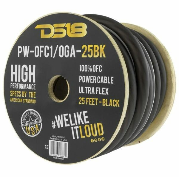 DS18 PW-OFC1/0GA-25BK 25ft Ultra Flex 100% OFC Copper 1/0 Gauge Black Ground Cable