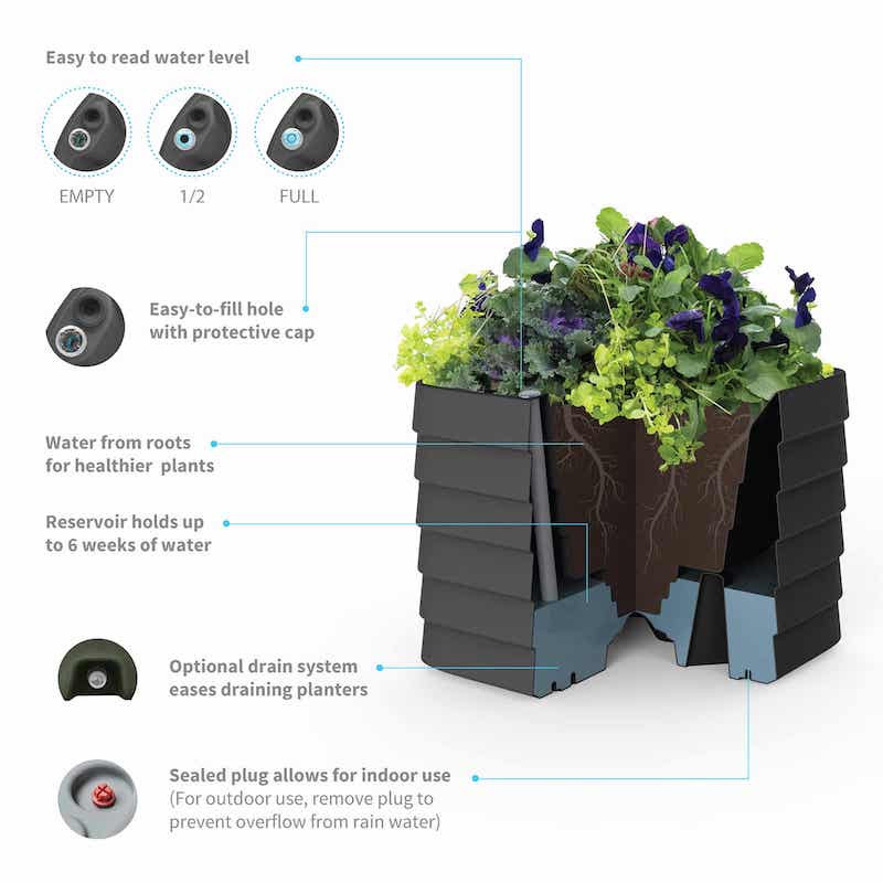 Slat Self-Watering Window Box Planter - Crescent Garden | Plant Addicts