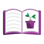 Icon of book with picture of a young plant growing in a pot